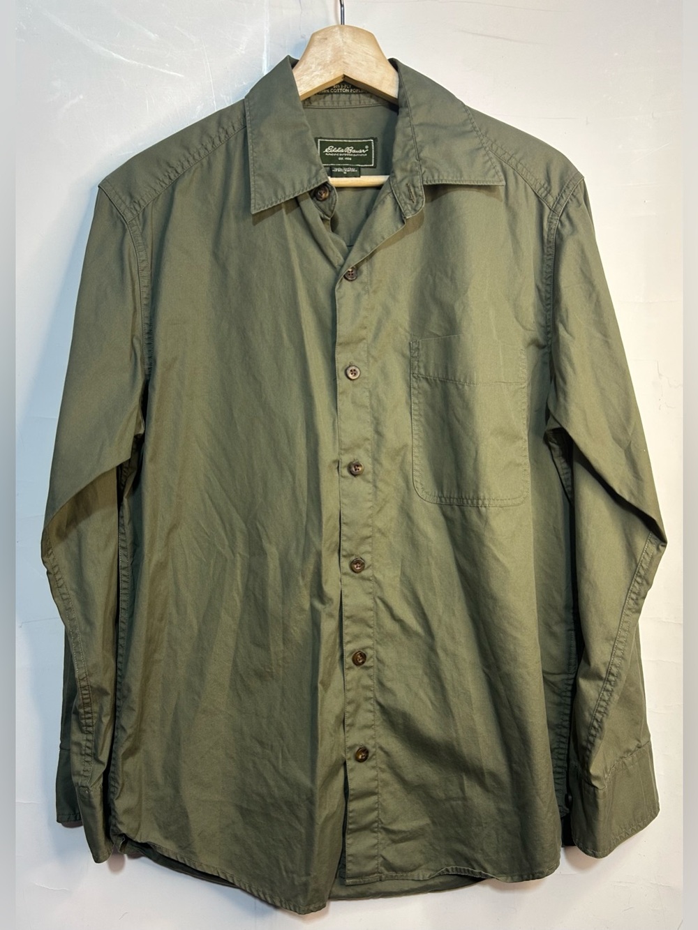Eddie Bauer Olive Green Button Front Long Sleeve Shirt Small